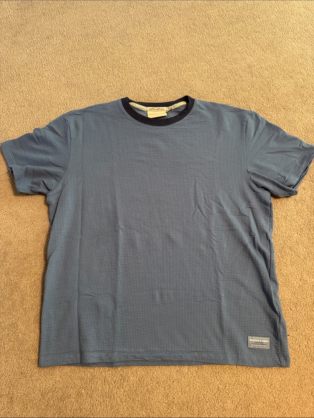 Scotch & Soda Blue Waffle Short-Sleeve Crewneck Tee with Contrast Neck